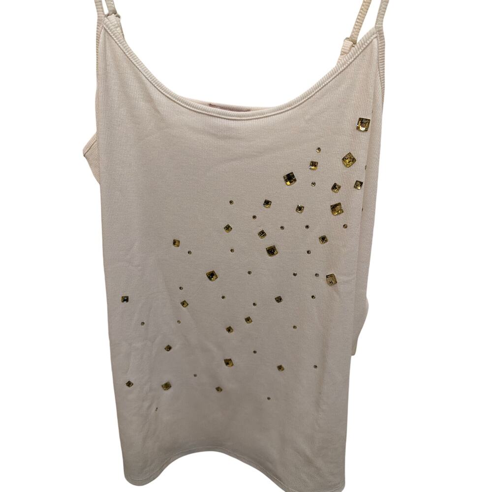 Juicy Couture Tank Top Women's Size XL White Embellished 90s Y2K Gems Sparkle